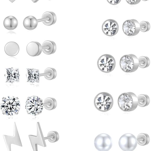 Silver/Gold Stud Earrings Set for Women, 14K Gold Plated Hypoallergenic Heart Pe - Picture 1 of 7